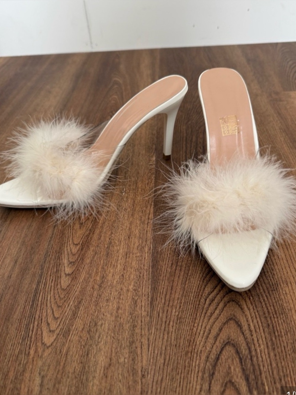 White Feather Trim stiletto Mule - Women Shoes